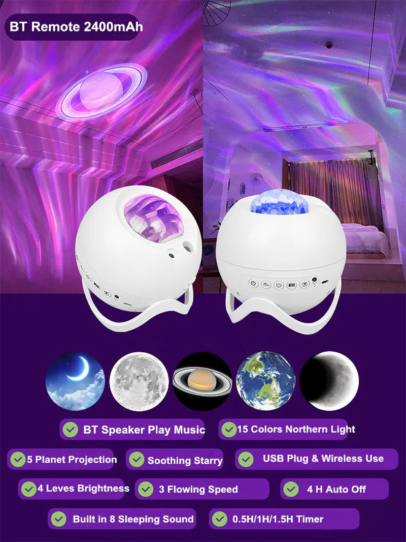 Dream Starry Sky Aurora Projector Adult'S Romantic Gift Music Northern Light Projection Atmosphere Lamp for Game Room Bedside