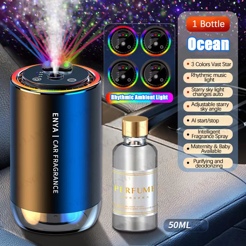 Car Air Freshener RGB Starry Sky Top 3 in 1 Multi-Function Aromatherapy LED Light USB Charger Essential Oil Diffuser Accessories
