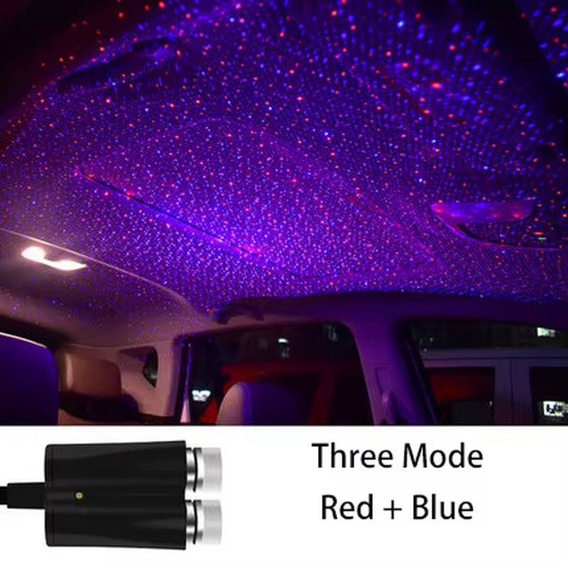 Car Interior Atmosphere Starry Laser Projector Lamp USB Led Roof Car Star Night Light Super Brightness Auto Starry Decoration