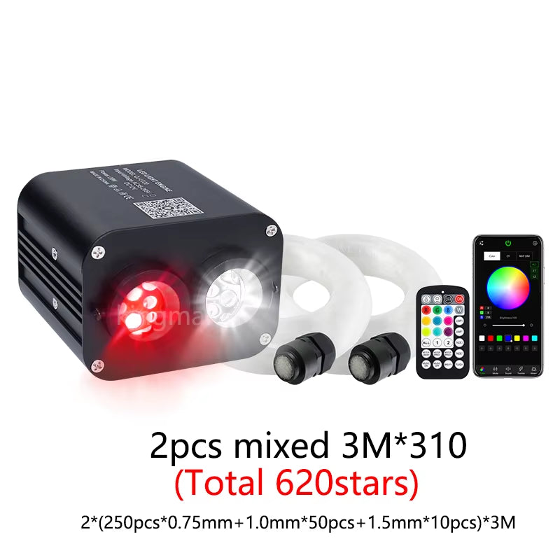 20W RGBW Double Head Car Starry Sky Music Control Car Roof Star Fiber Optic Star Ceiling Kit Smart APP Twinkle Fiber Optic Light