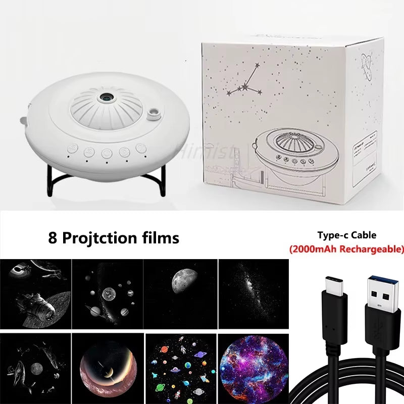 8 in 1 LED UFO Star Projector Night Light Projection Galaxy Starry Sky Rechargeable Projector Lamp Kids Room Ceiling Decoration