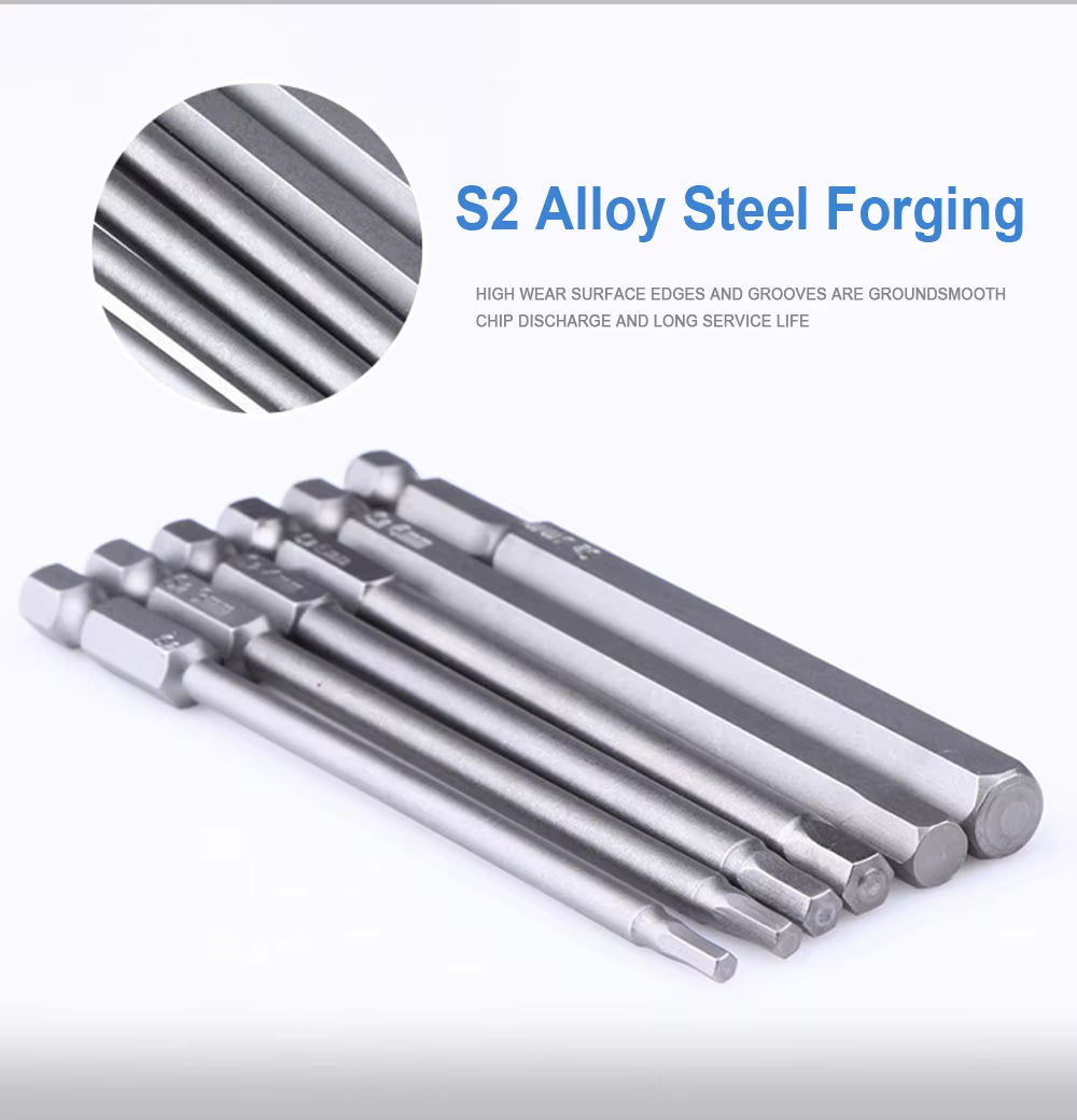 New 8Pcs 1/4" Hex Shank Head 100Mm SAE Metric Allen Wrench Screwdriver Socket Bit Metric Magnetic Screwdriver Bits Set