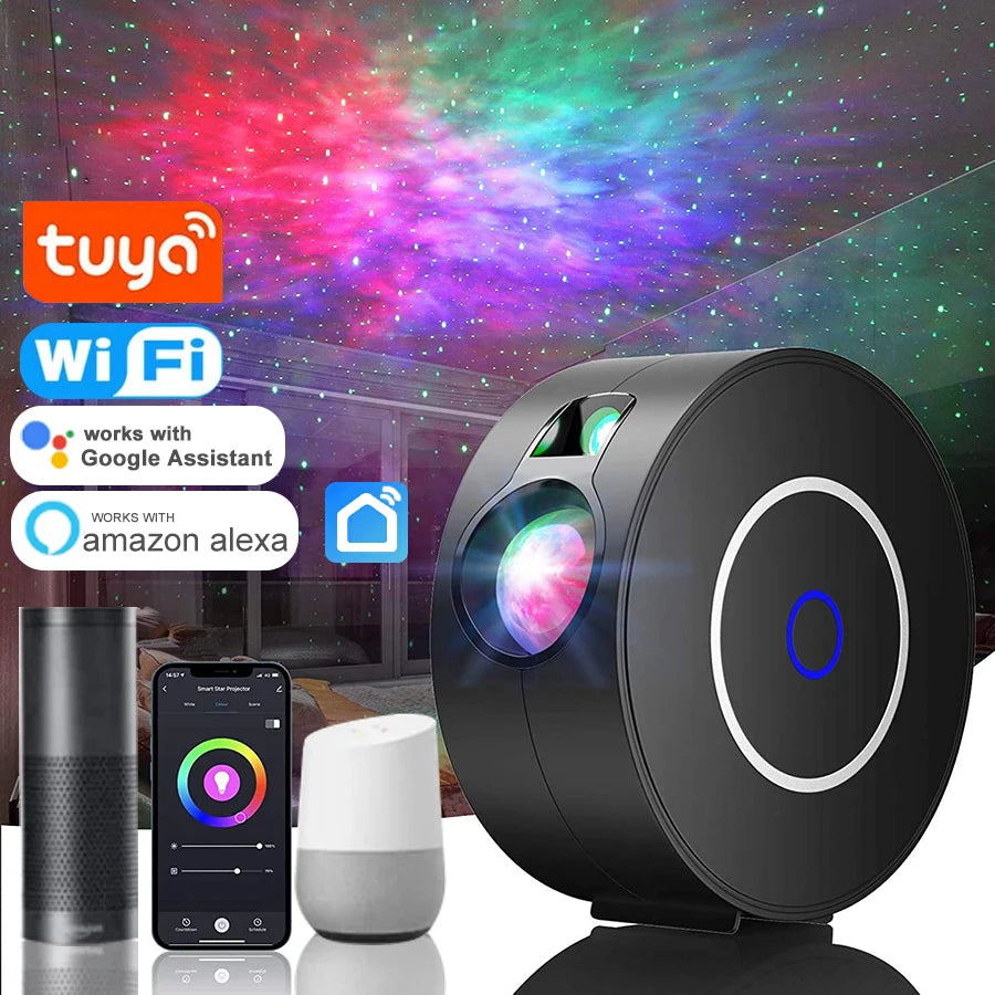 Starry Sky Projector Night Light with Speaker Smart Tuya Wifi APP Control Night Lights LED Star Projector for Bedroom Decor