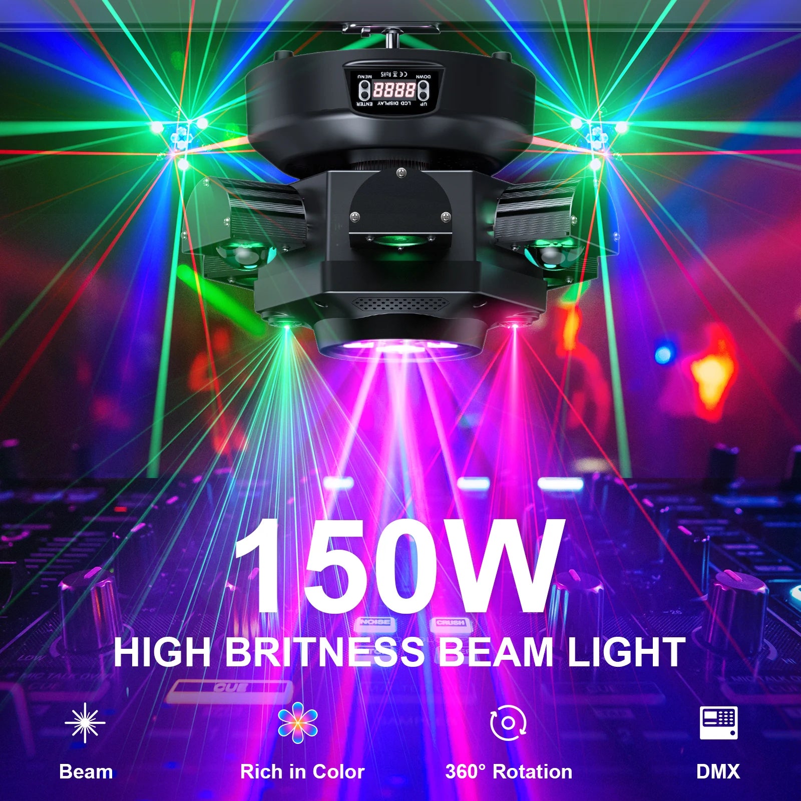 150W Moving Head DJ Lights 6 Arms Party Lights RGBW 4IN1 LED Stage Lighs DMX512 for Wedding Party Disco KTV Wedding