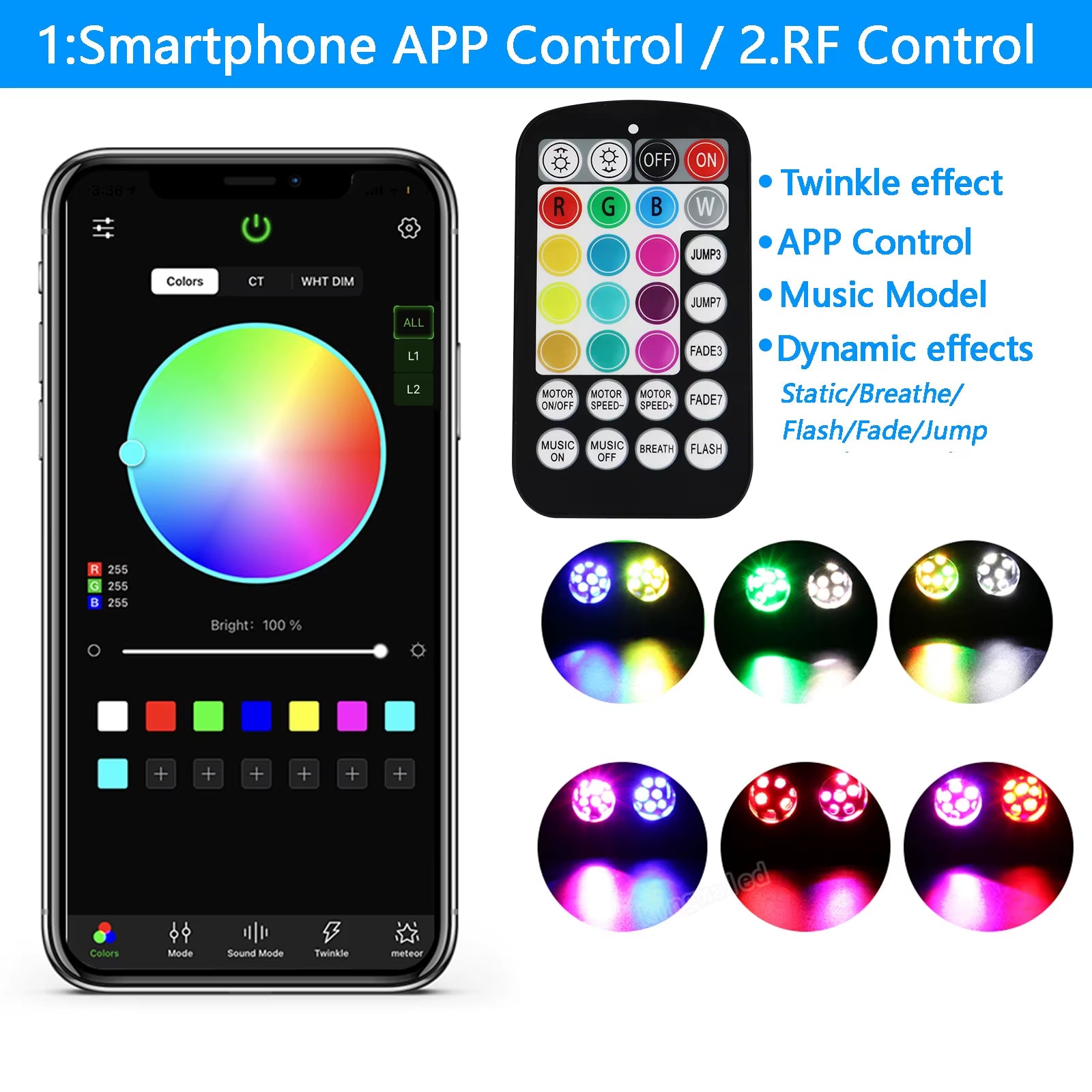 20W RGBW Double Head Car Starry Sky Music Control Car Roof Star Fiber Optic Star Ceiling Kit Smart APP Twinkle Fiber Optic Light