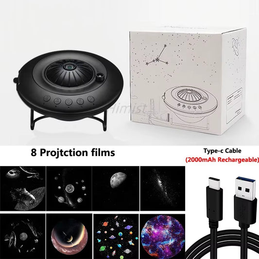 8 in 1 LED UFO Star Projector Night Light Projection Galaxy Starry Sky Rechargeable Projector Lamp Kids Room Ceiling Decoration