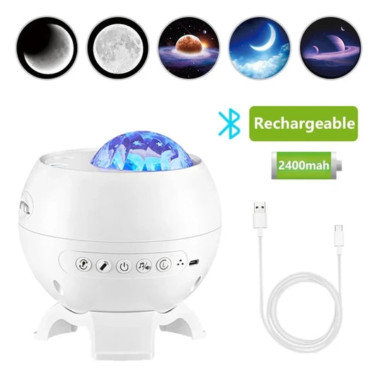 Aurora Star Projector Lamp 2024 Galaxy Starry Sky Atmosphere Light Northern Lights USB Rechargeable Small Nightlight Speaker