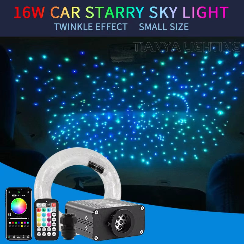 16W Twinkle Starry Sky Car Star Ceiling Light Fiber Optic Light Led Star Roof Interior Atmosphere Light Car Home Decor