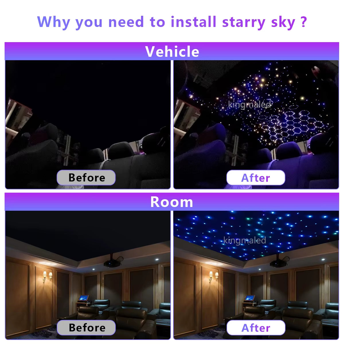 20W RGBW Double Head Car Starry Sky Music Control Car Roof Star Fiber Optic Star Ceiling Kit Smart APP Twinkle Fiber Optic Light