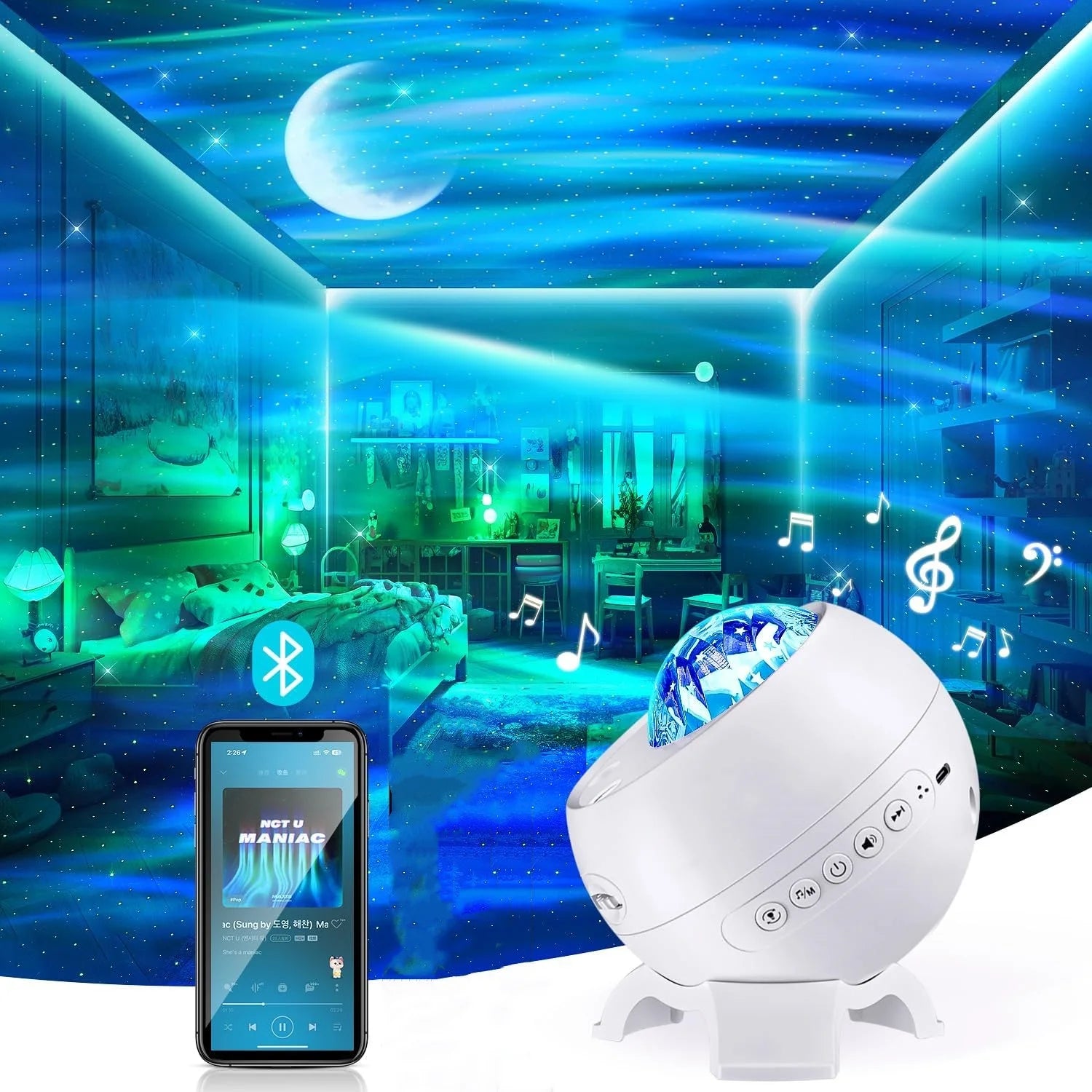 Dream Starry Sky Aurora Projector Adult'S Romantic Gift Music Northern Light Projection Atmosphere Lamp for Game Room Bedside