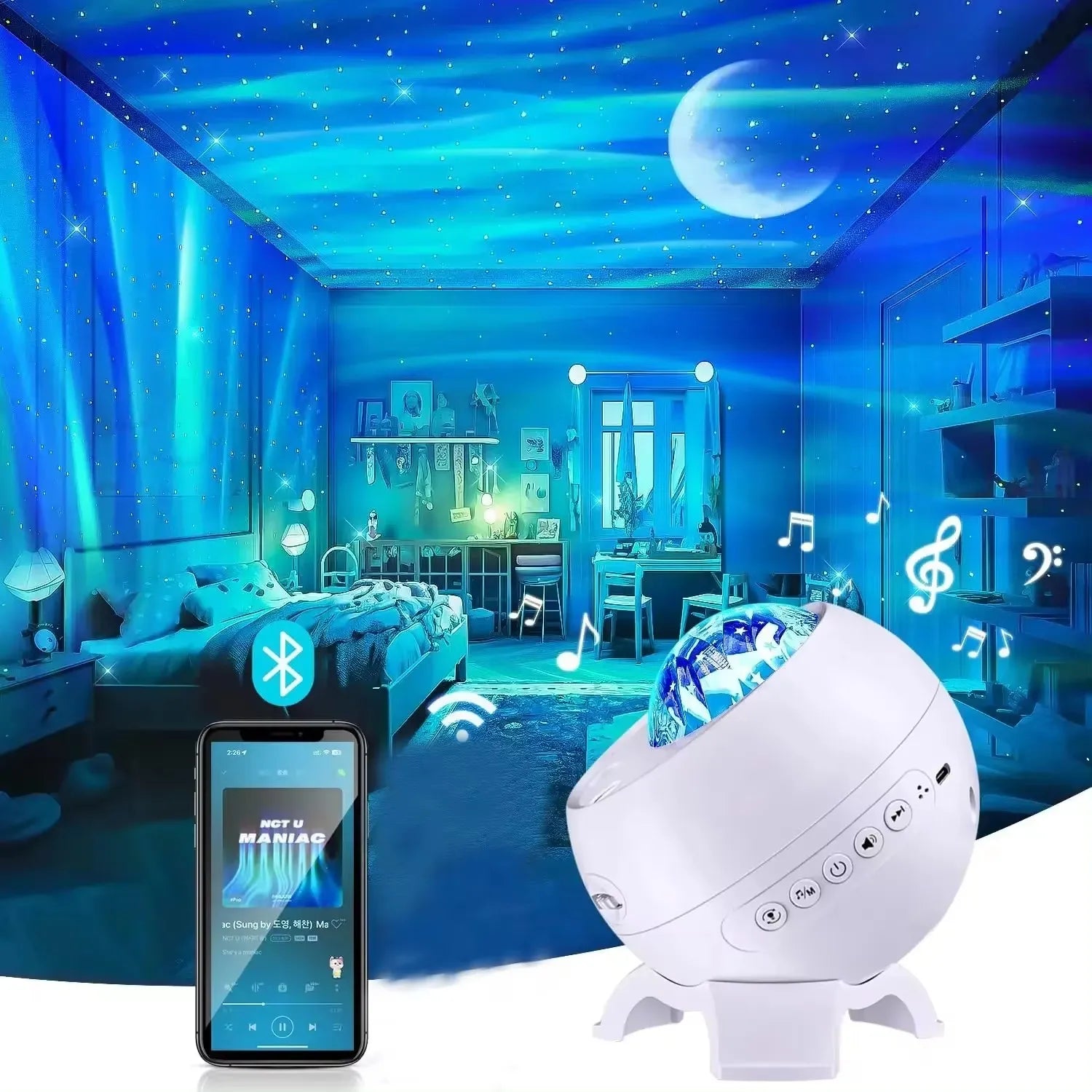 New Northern Lights Starry Sky Galaxy Projector Night Light Aurora Star Moon Lamp Home Gaming Room Bedroom Decoration Kids Gift