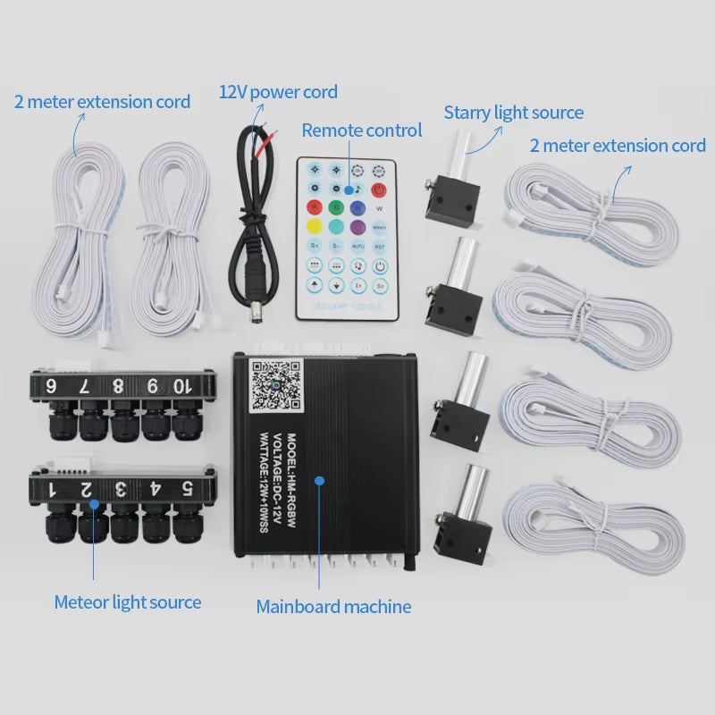12V Car Starry Sky Ceiling Fiber Optic Modified Ceiling App Bluetooth Control Starry Sky Panoramic Sunroof Branch Light Source Machine White Light Starry Sky Lamp