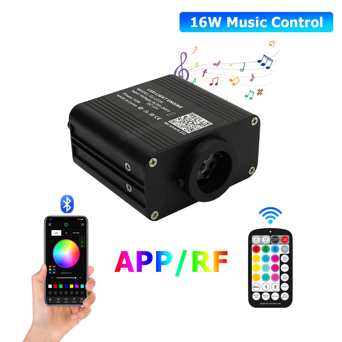 New 16W Twinkle RGBW Fiber Optic Star Ceiling Lights Kit Smart APP Sound Control LED Engine for Car Starry Sky Fiber Optic Light