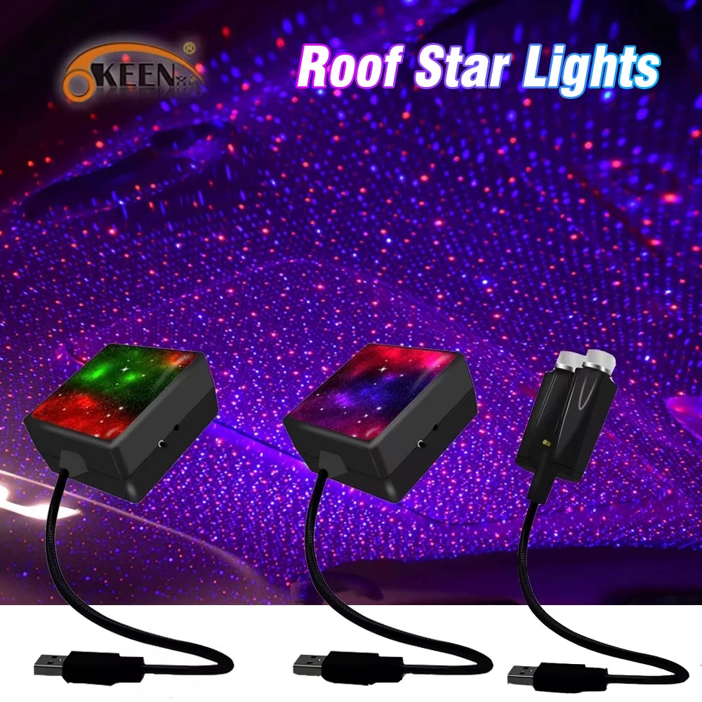 Car Interior Atmosphere Starry Laser Projector Lamp USB Led Roof Car Star Night Light Super Brightness Auto Starry Decoration