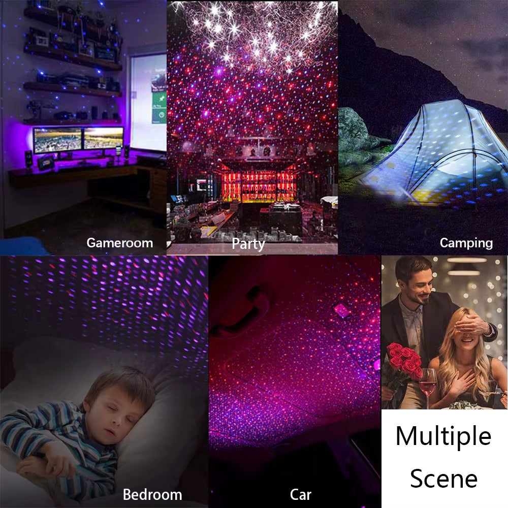 Car Interior Atmosphere Starry Laser Projector Lamp USB Led Roof Car Star Night Light Super Brightness Auto Starry Decoration
