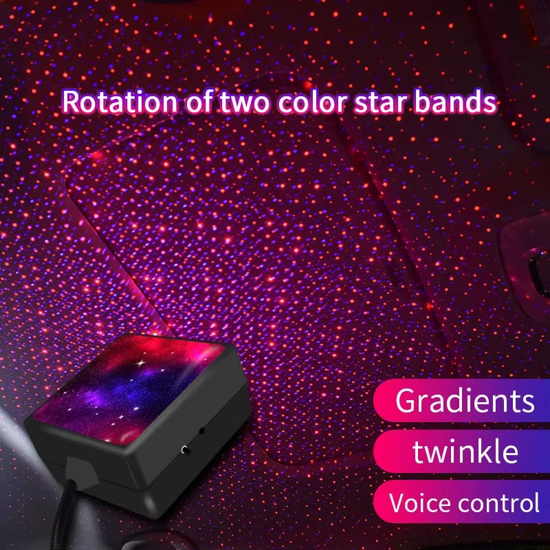 Car Interior Atmosphere Starry Laser Projector Lamp USB Led Roof Car Star Night Light Super Brightness Auto Starry Decoration