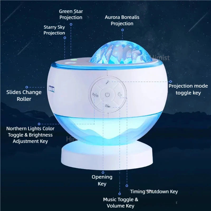 New Northern Lights Starry Sky Galaxy Projector Night Light Aurora Star Moon Lamp Home Gaming Room Bedroom Decoration Kids Gift