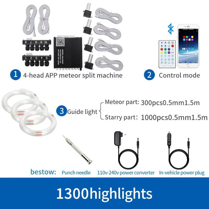 12V Car Starry Sky Ceiling Fiber Optic Modified Ceiling App Bluetooth Control Starry Sky Panoramic Sunroof Branch Light Source Machine White Light Starry Sky Lamp