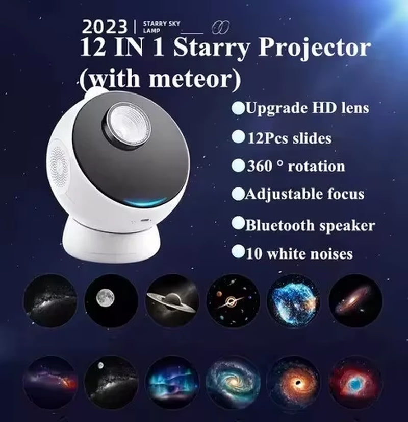 12 in 1 Galaxy Star Projector with Meteor Bluetooth 360° Rotation Starry Sky Projector Night Light for Kids Gift Room Decor Lamp
