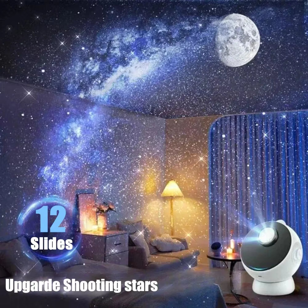 12 in 1 Galaxy Star Projector with Meteor Bluetooth 360° Rotation Starry Sky Projector Night Light for Kids Gift Room Decor Lamp