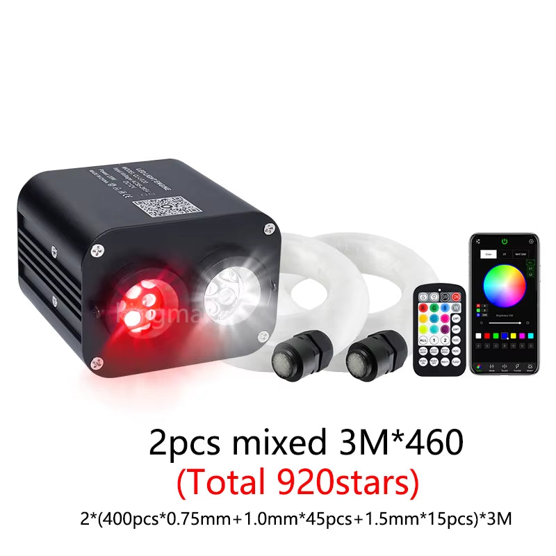 20W RGBW Double Head Car Starry Sky Music Control Car Roof Star Fiber Optic Star Ceiling Kit Smart APP Twinkle Fiber Optic Light