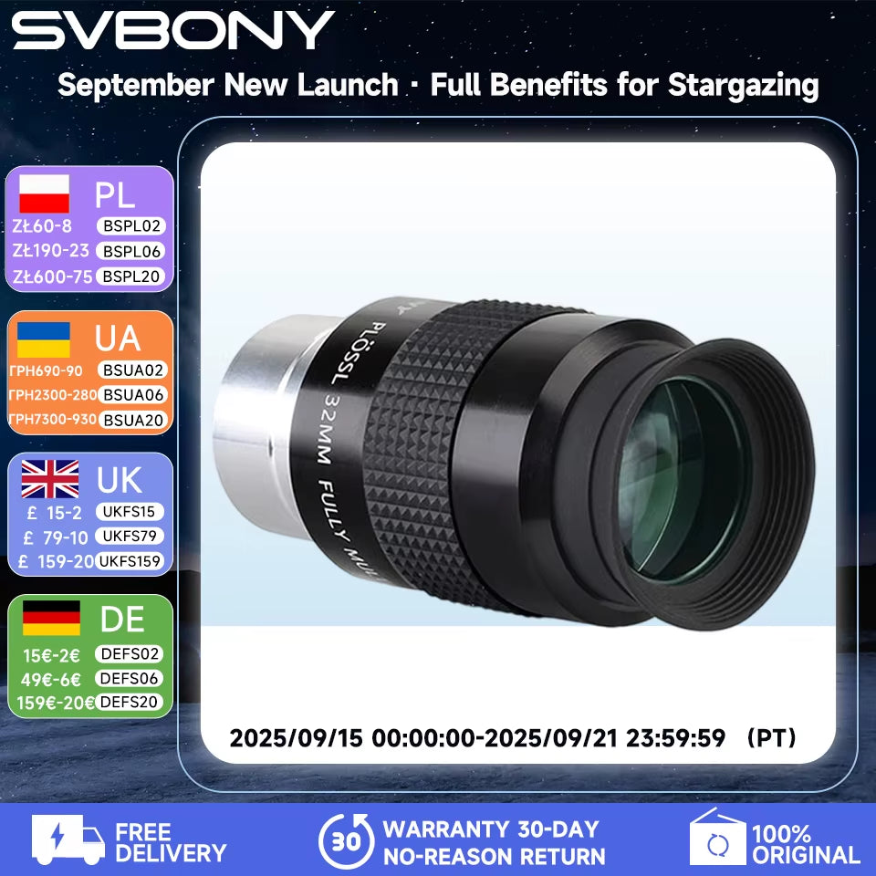 Eyepiece 1.25" (PLOSSL) PL Telescope Eyepiece 6/12/17/25/32/40Mm 4-Element Design 48-Degrees Field of View SV131