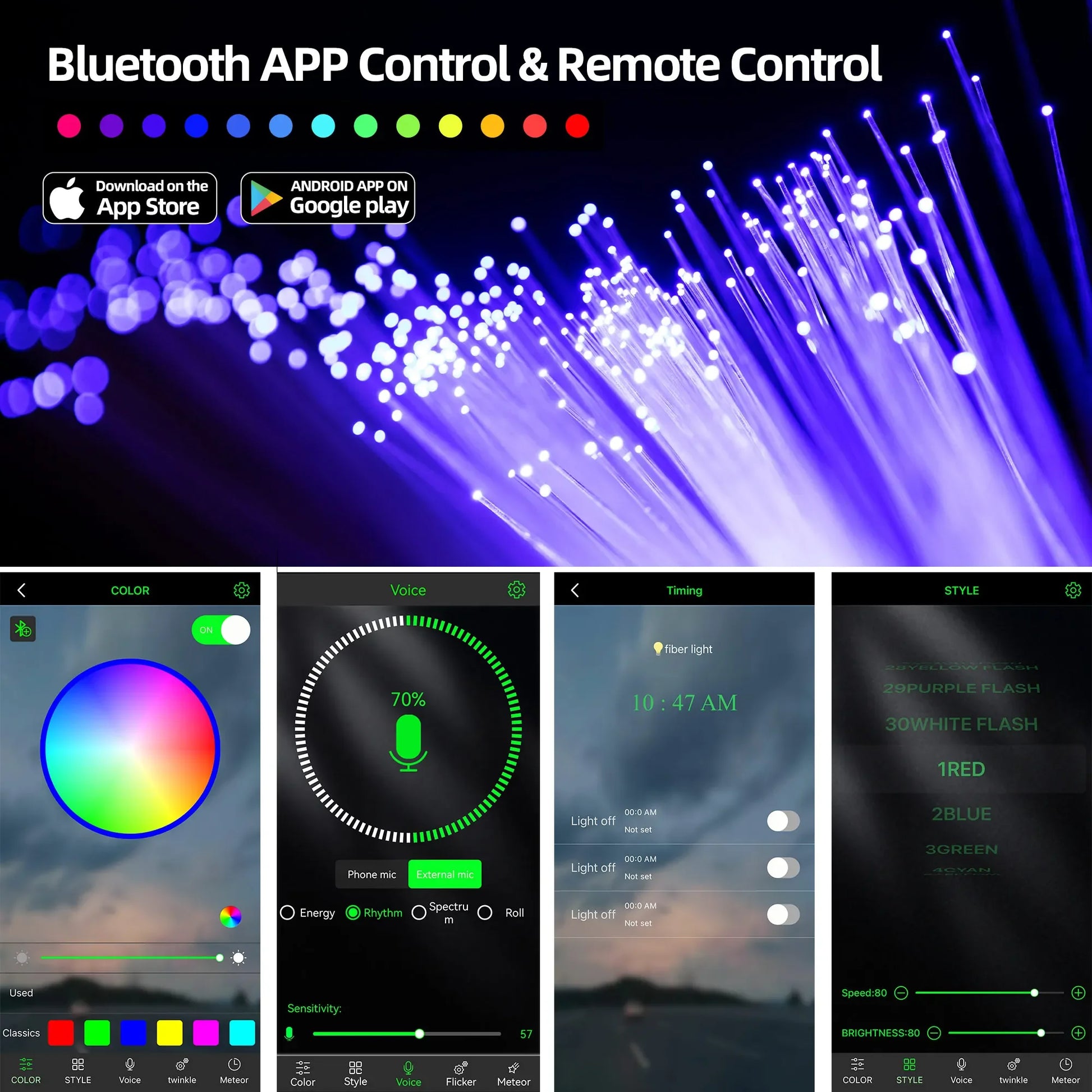 Car Led Star Lights Ceiling Optic Fiber Lights Smart APP Control RGBW Starry Sky Effect Ceiling Light Available Car Decoration