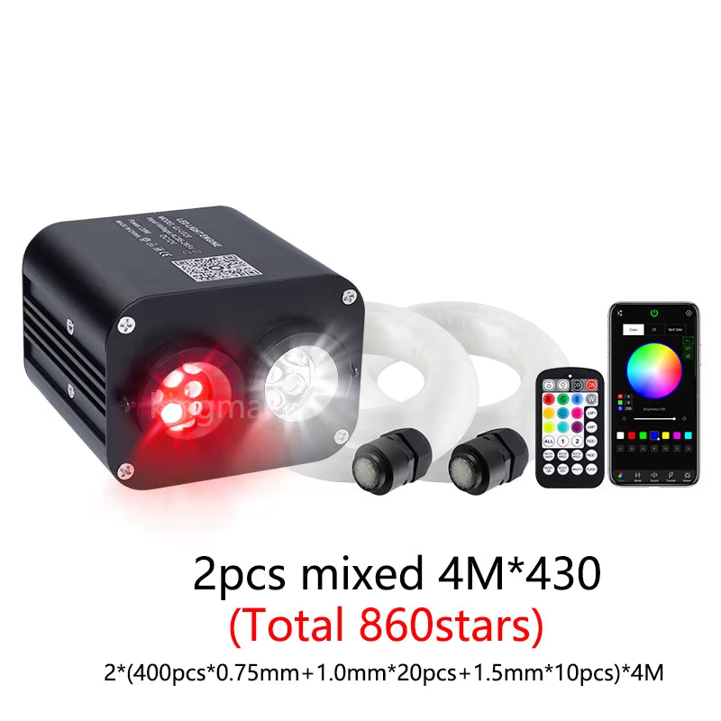 20W RGBW Double Head Car Starry Sky Music Control Car Roof Star Fiber Optic Star Ceiling Kit Smart APP Twinkle Fiber Optic Light