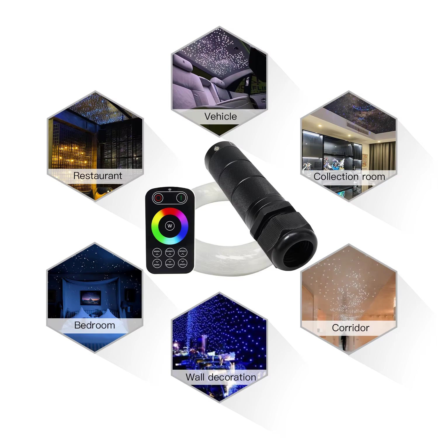 DC12V 6W RGBW Car Roof Star Lights LED Optic Star Ceiling Light Kits APP Touch RF Controller Led Car Starry Sky Ceiling Lamp