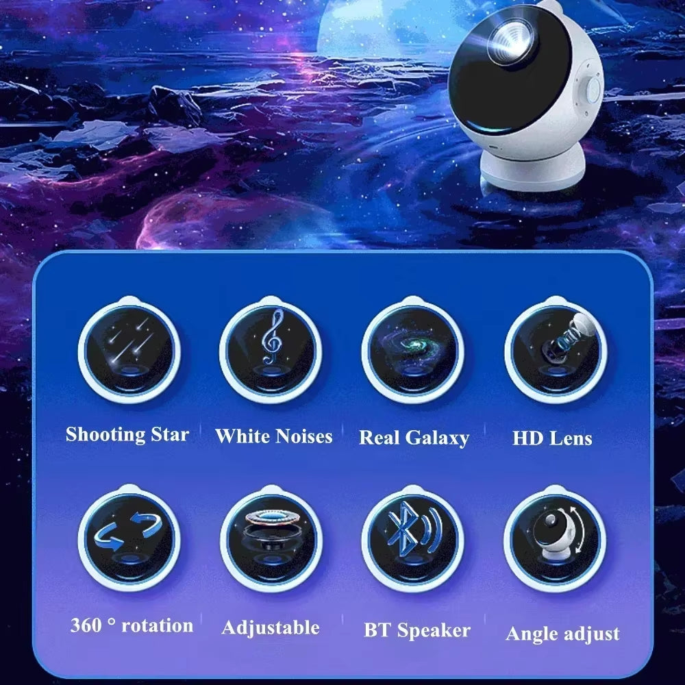 12 in 1 Galaxy Star Projector with Meteor Bluetooth 360° Rotation Starry Sky Projector Night Light for Kids Gift Room Decor Lamp