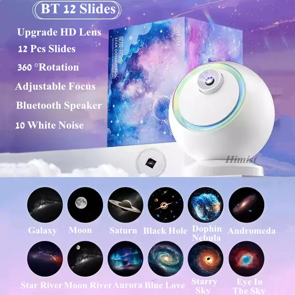 Home Planetarium Star Projector Galaxy Starry Projector Night Light 360° Adjust Bluetooth Speaker for Bedroom Kids Birthday Gift