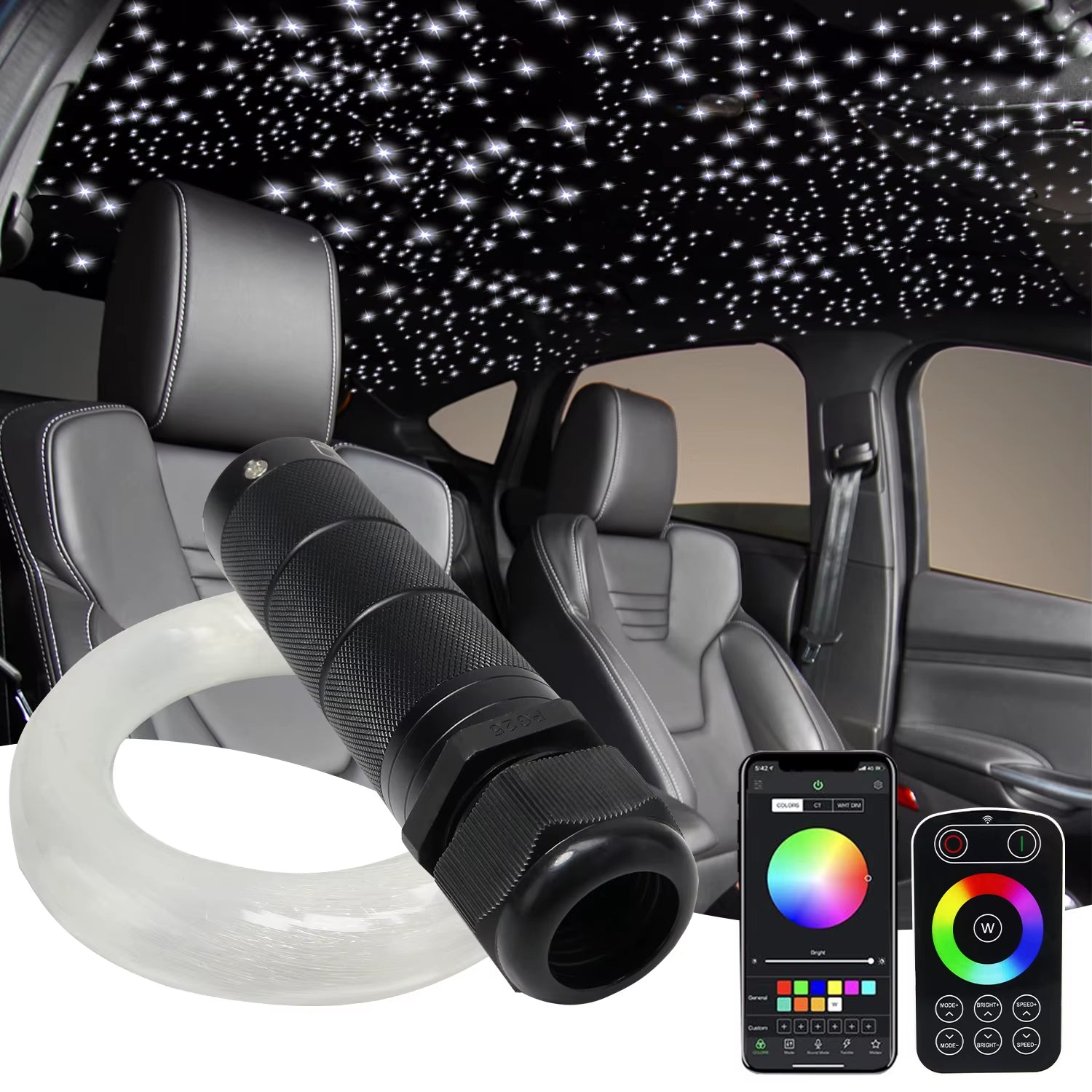 DC12V 6W RGBW Car Roof Star Lights LED Optic Star Ceiling Light Kits APP Touch RF Controller Led Car Starry Sky Ceiling Lamp