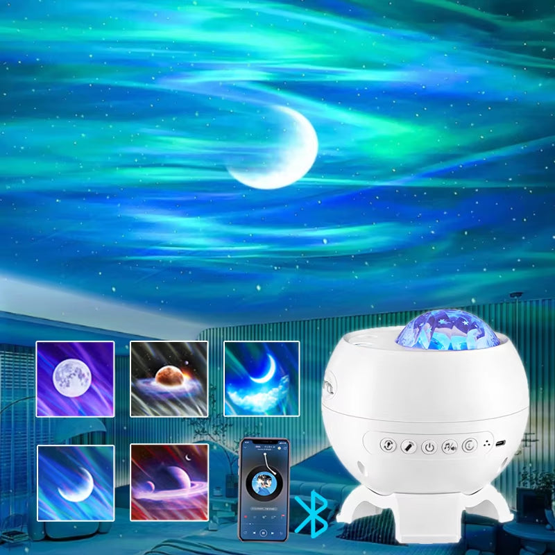 Aurora Star Projector Lamp 2024 Galaxy Starry Sky Atmosphere Light Northern Lights USB Rechargeable Small Nightlight Speaker