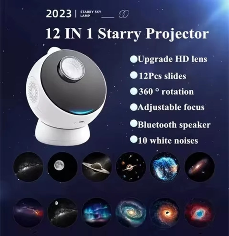 12 in 1 Galaxy Star Projector with Meteor Bluetooth 360° Rotation Starry Sky Projector Night Light for Kids Gift Room Decor Lamp