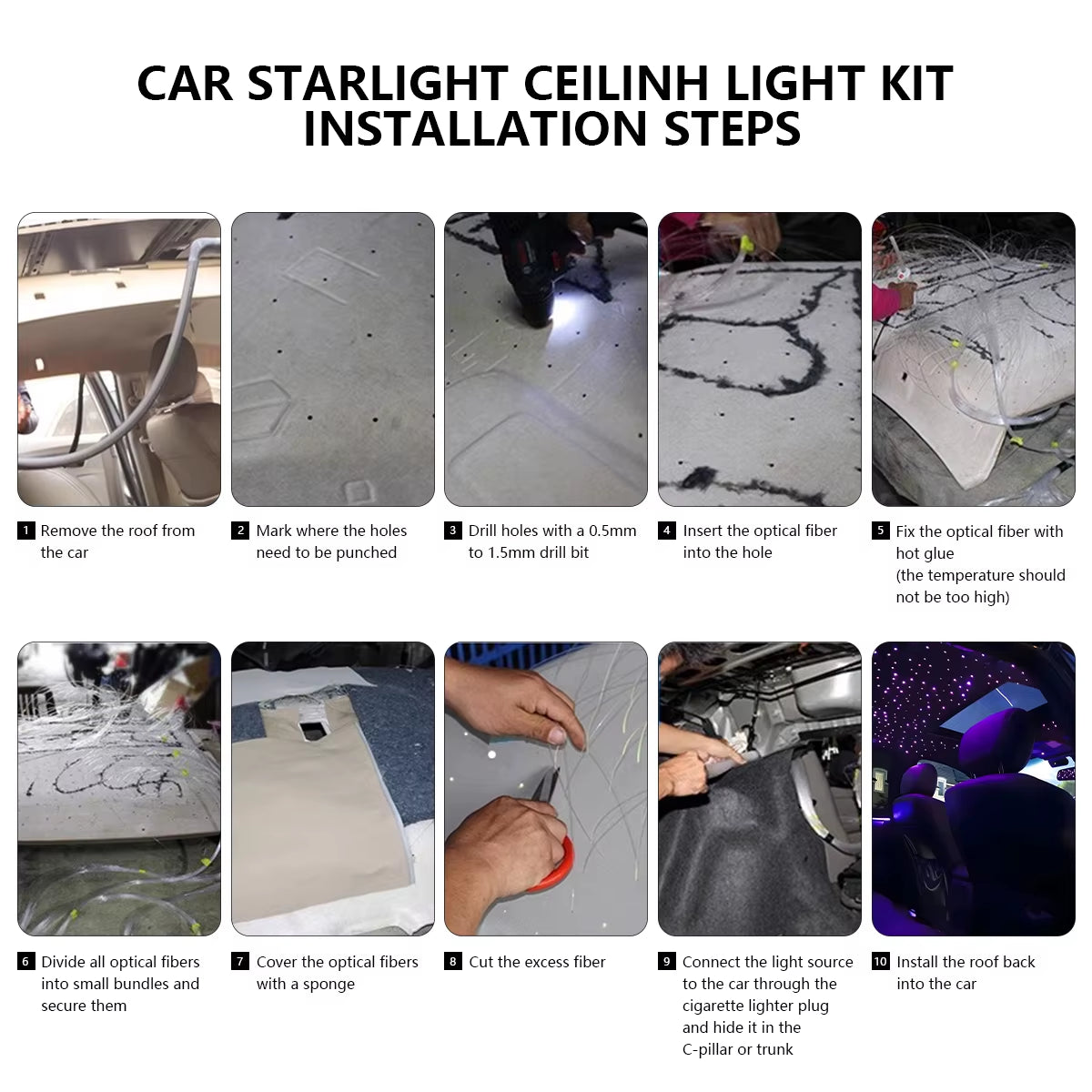 Dc12V 6W Fiber Optic Light Car Home Starry Sky Ceiling Light Kit Rgb Interior Light Ceiling Ambient Light Music Control