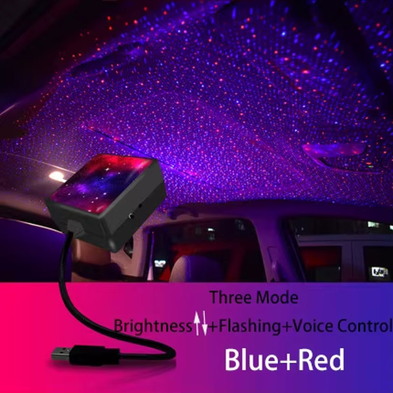 Car Interior Atmosphere Starry Laser Projector Lamp USB Led Roof Car Star Night Light Super Brightness Auto Starry Decoration