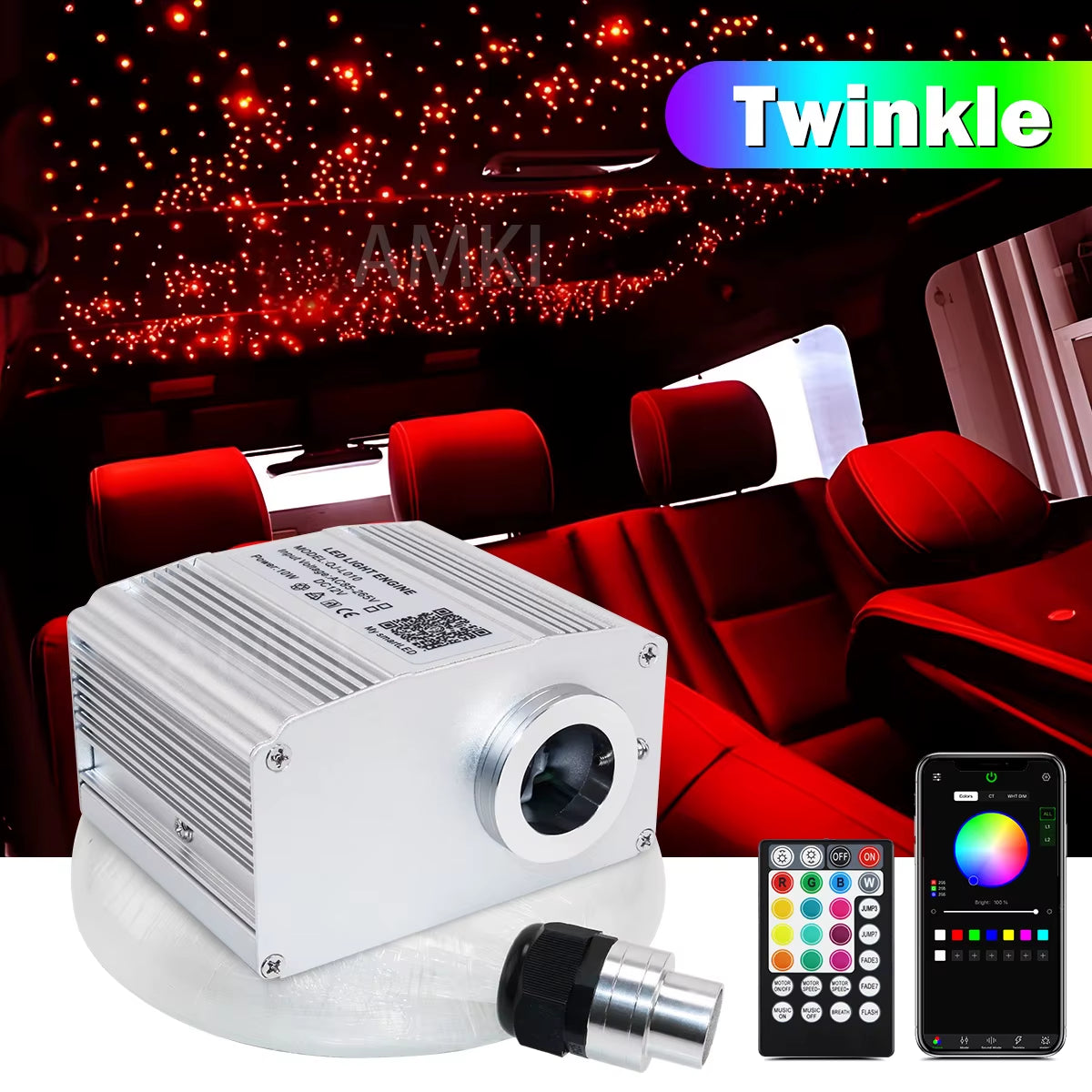 DC12V Car Roof Star Light 10W RGBW Twinkle Car Led Interior Lights Starry Sky Ceiling Bluetooth APP Control Led Fiber Optic Lamp