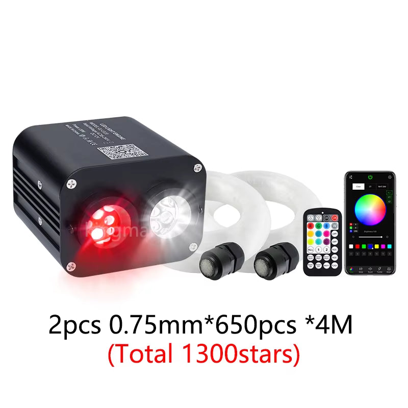20W RGBW Double Head Car Starry Sky Music Control Car Roof Star Fiber Optic Star Ceiling Kit Smart APP Twinkle Fiber Optic Light