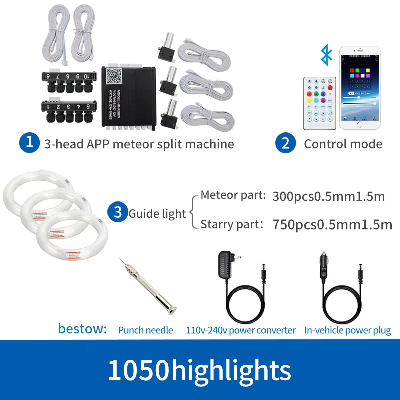 12V Car Starry Sky Ceiling Fiber Optic Modified Ceiling App Bluetooth Control Starry Sky Panoramic Sunroof Branch Light Source Machine White Light Starry Sky Lamp